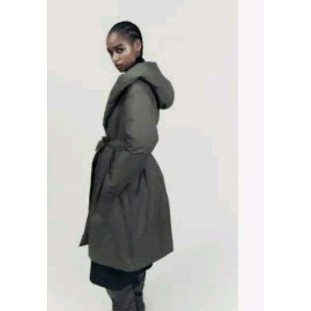 NEW ZARA Green Hooded DOWN COAT JACKET Puffer ZARA HOODED P REF 8073 726 SIZE XS - Picture 8 of 9